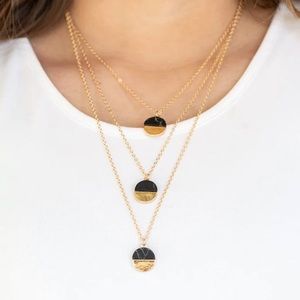 Black and Gold Marble Necklace with Matching Earrings
